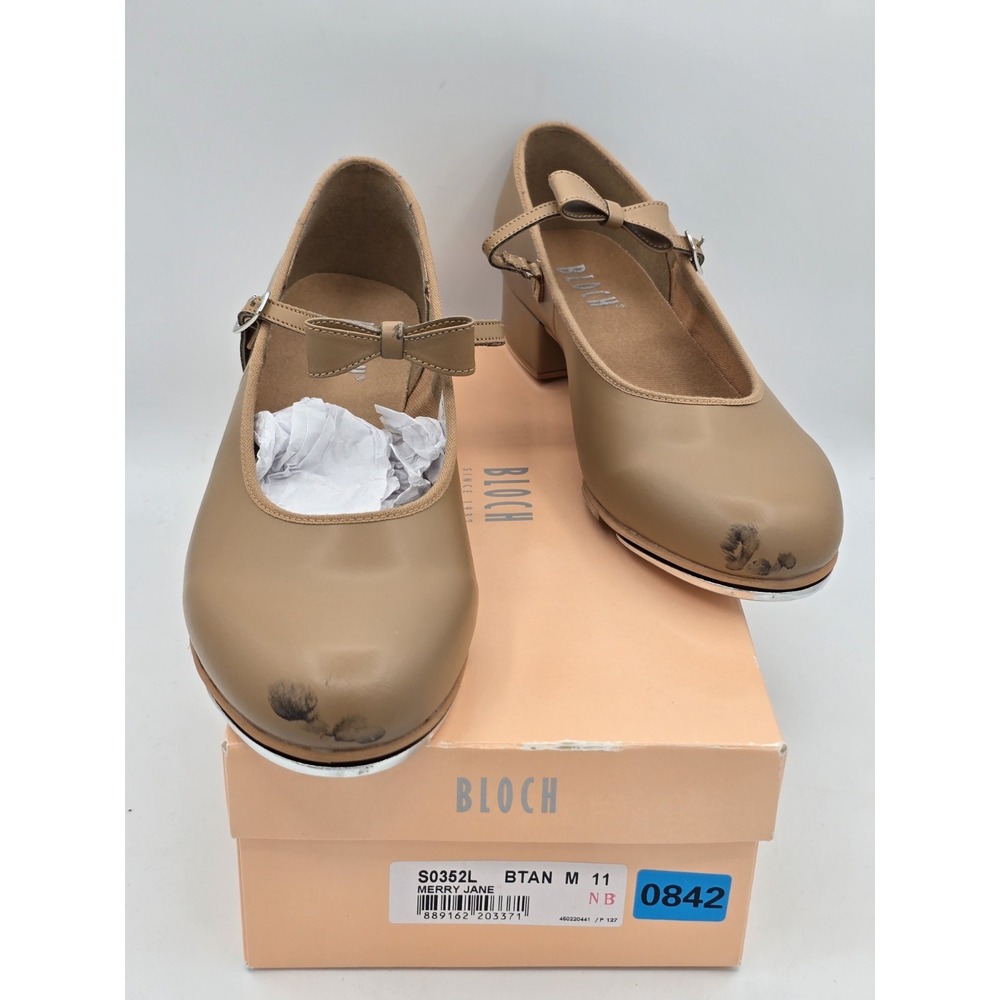 Bloch Broadway-Lo Character Dance Shoes Tan Merry Jane Heel Womens 11 M Tap Shoe